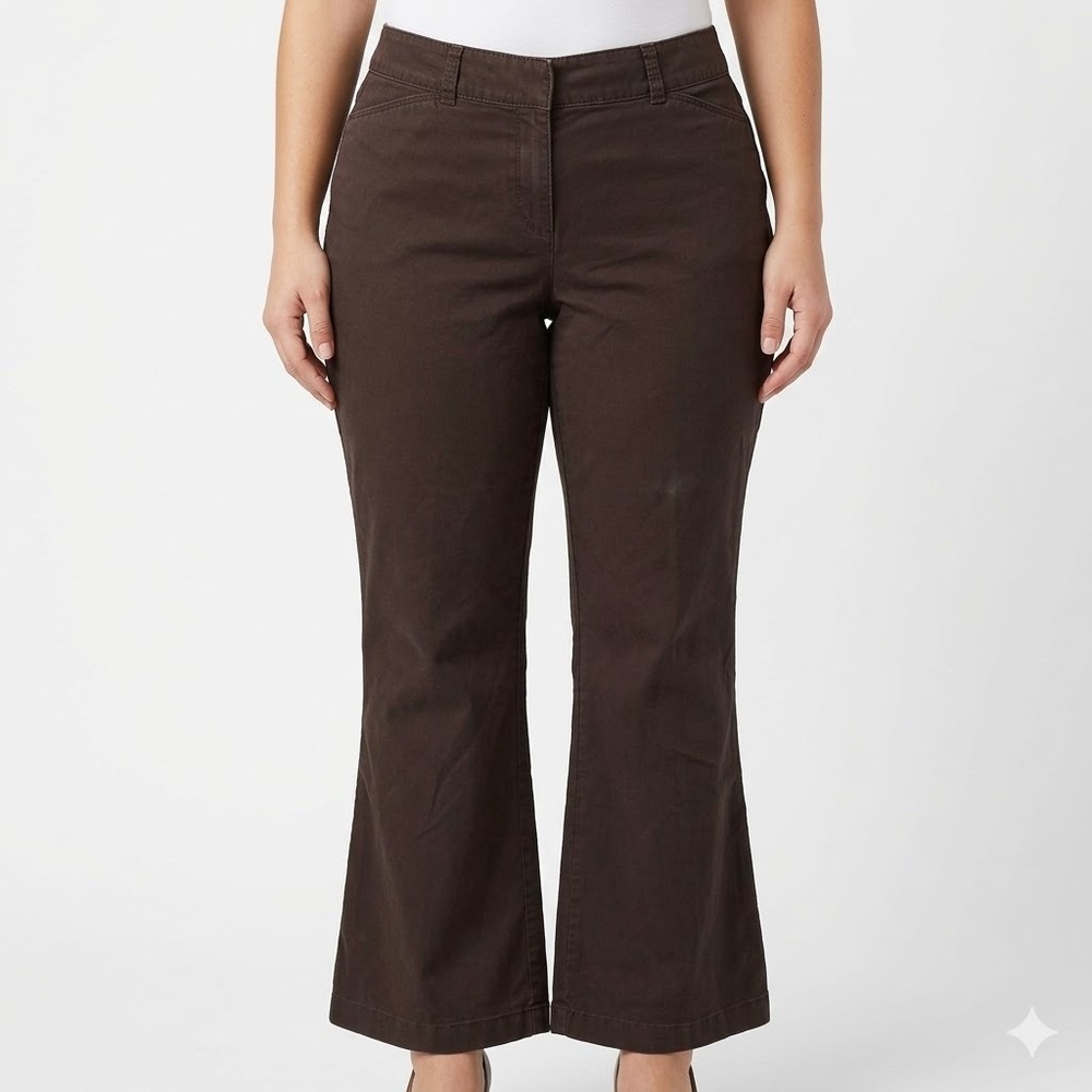 Ann Taylor Petite Curvy‎ Flare Pants Brown Size 12P Cotton Blend Stretch [PO]
